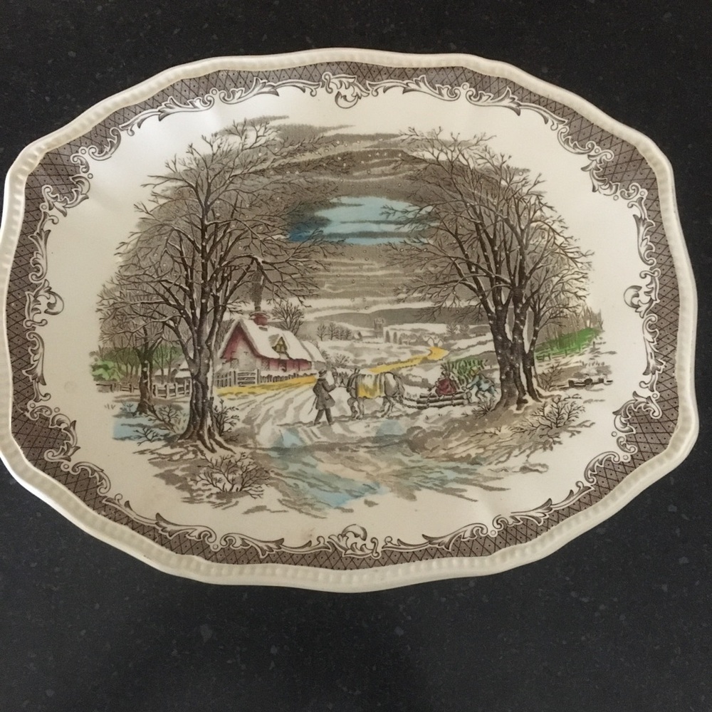 Ironstone Winter Village Oval Platter